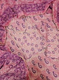 Cotton Unstitched Salwar - Pink with Lavender