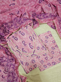 Cotton Unstitched Salwar - Pink with Lavender