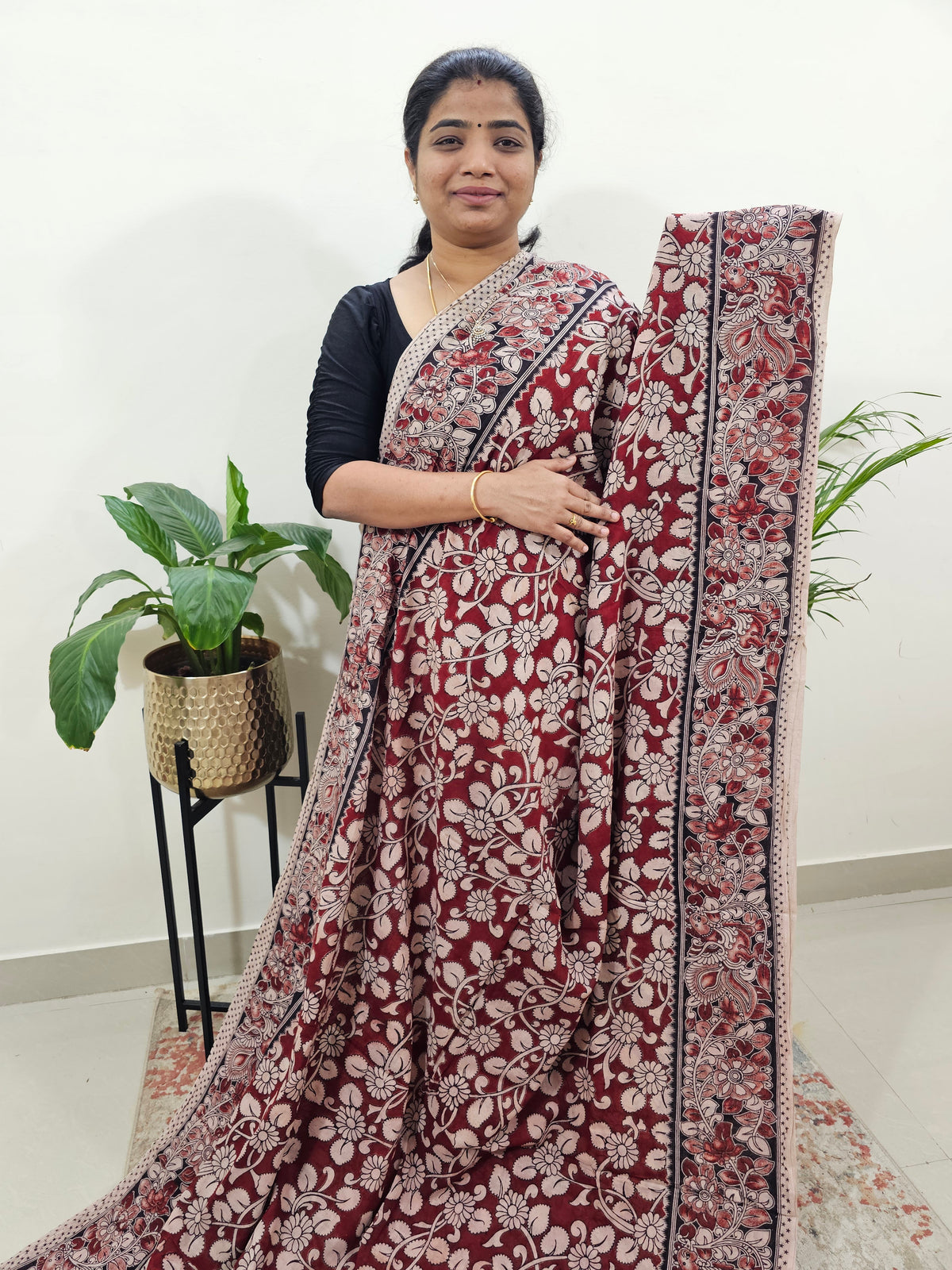 Cotton Kalamkari Saree - Maroon