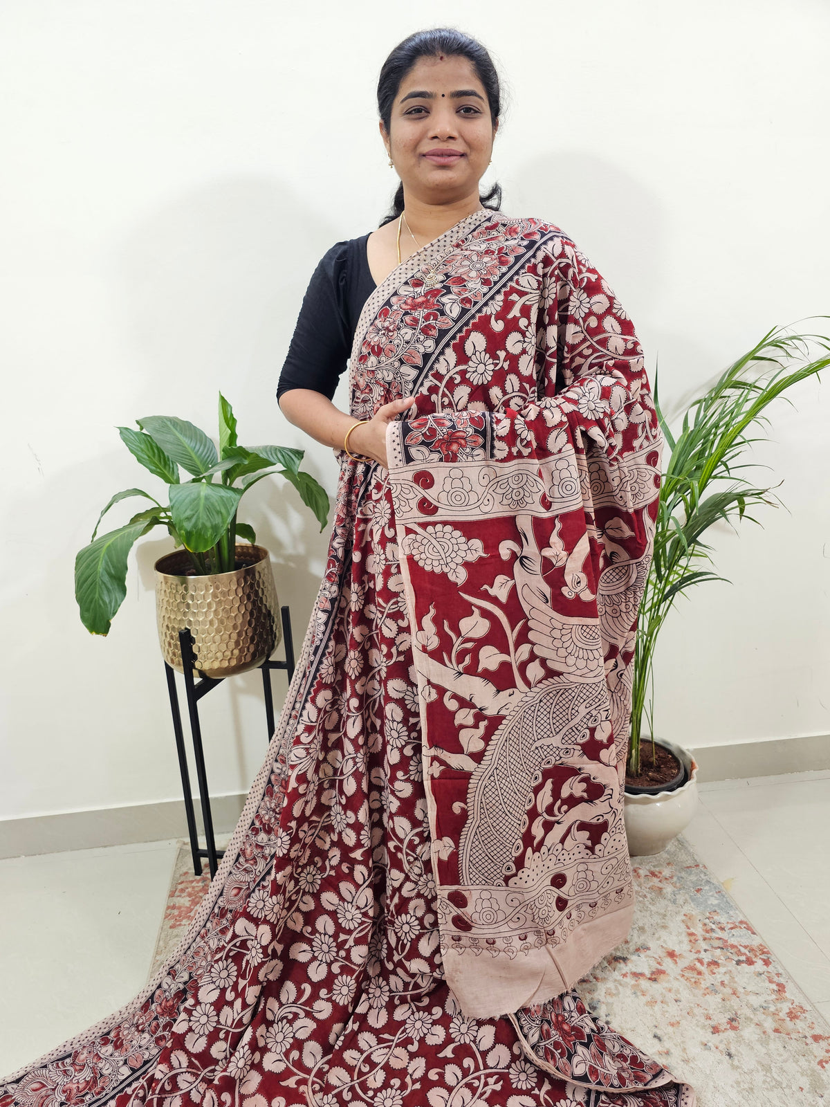 Cotton Kalamkari Saree - Maroon