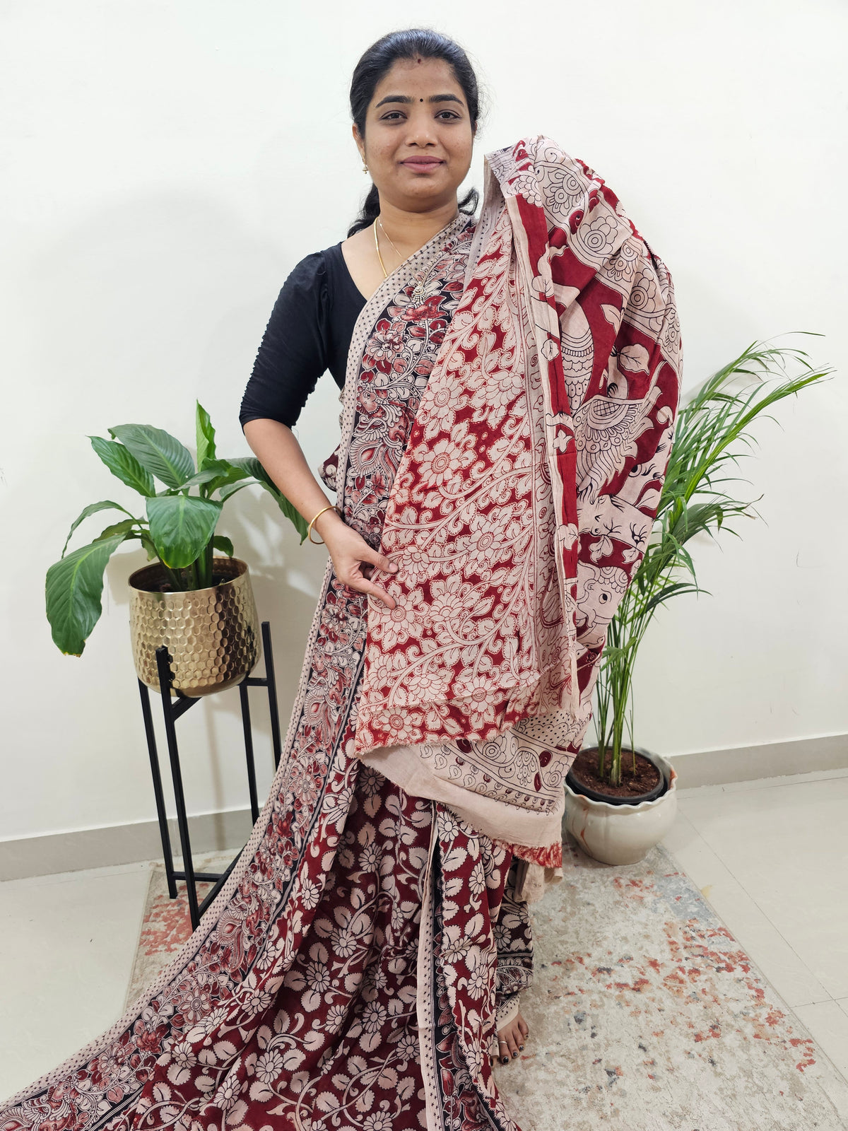 Cotton Kalamkari Saree - Maroon