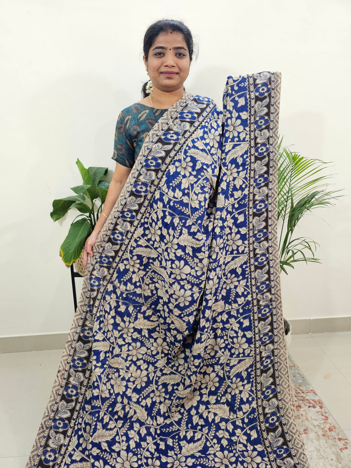 Cotton Kalamkari Saree - Blue