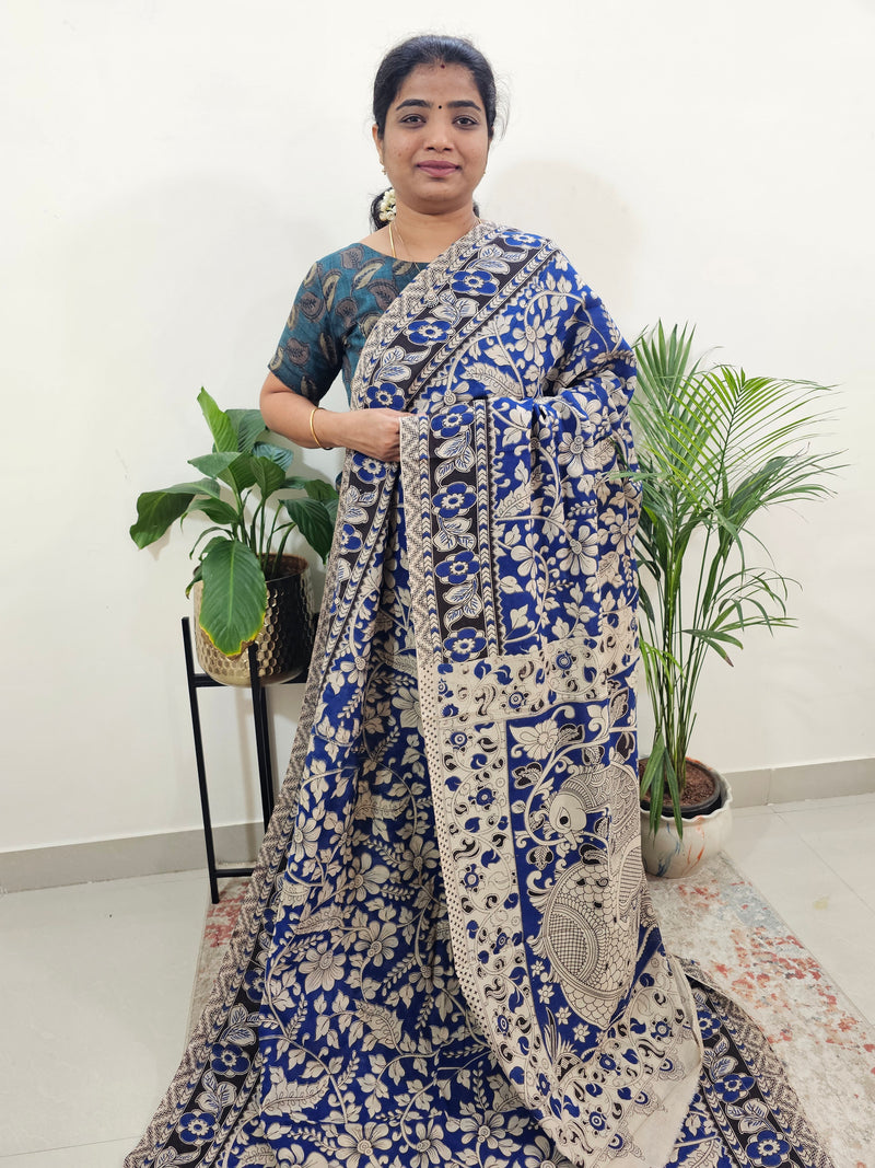 Cotton Kalamkari Saree - Blue