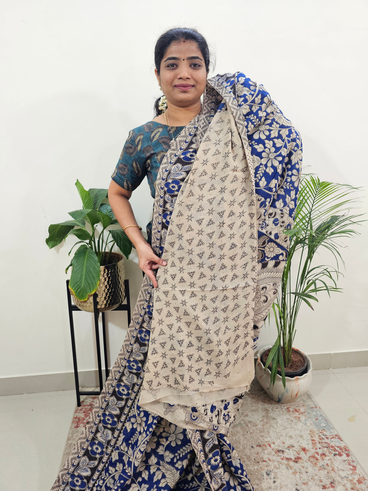 Cotton Kalamkari Saree - Blue