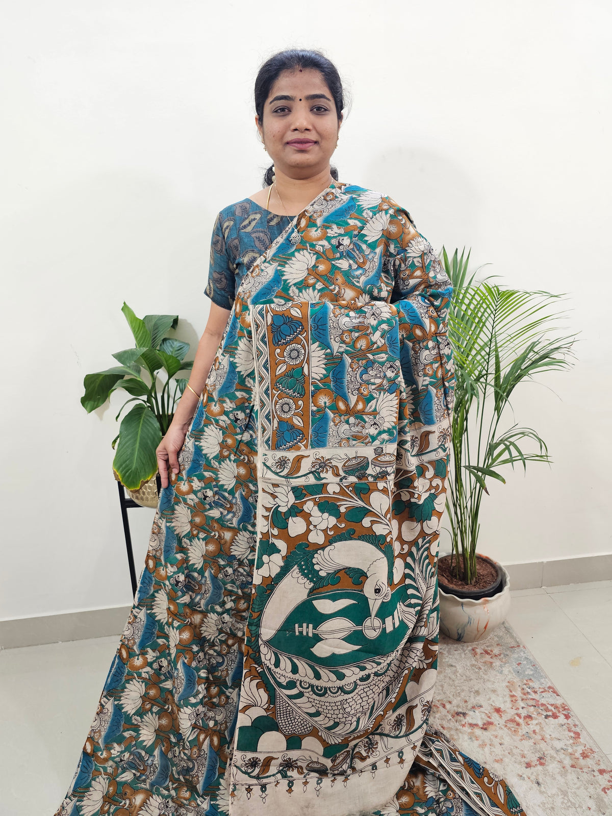 Cotton Kalamkari Saree - Green