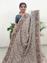 Cotton Kalamkari Saree -Cream with Green