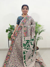 Cotton Kalamkari Saree -Cream with Green