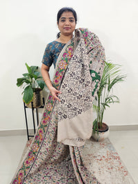 Cotton Kalamkari Saree -Cream with Green