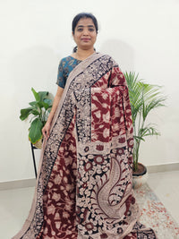 Cotton Kalamkari Saree - Maroon With Black