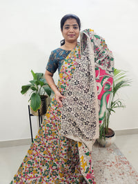 Cotton Kalamkari Saree - Yellow with Green