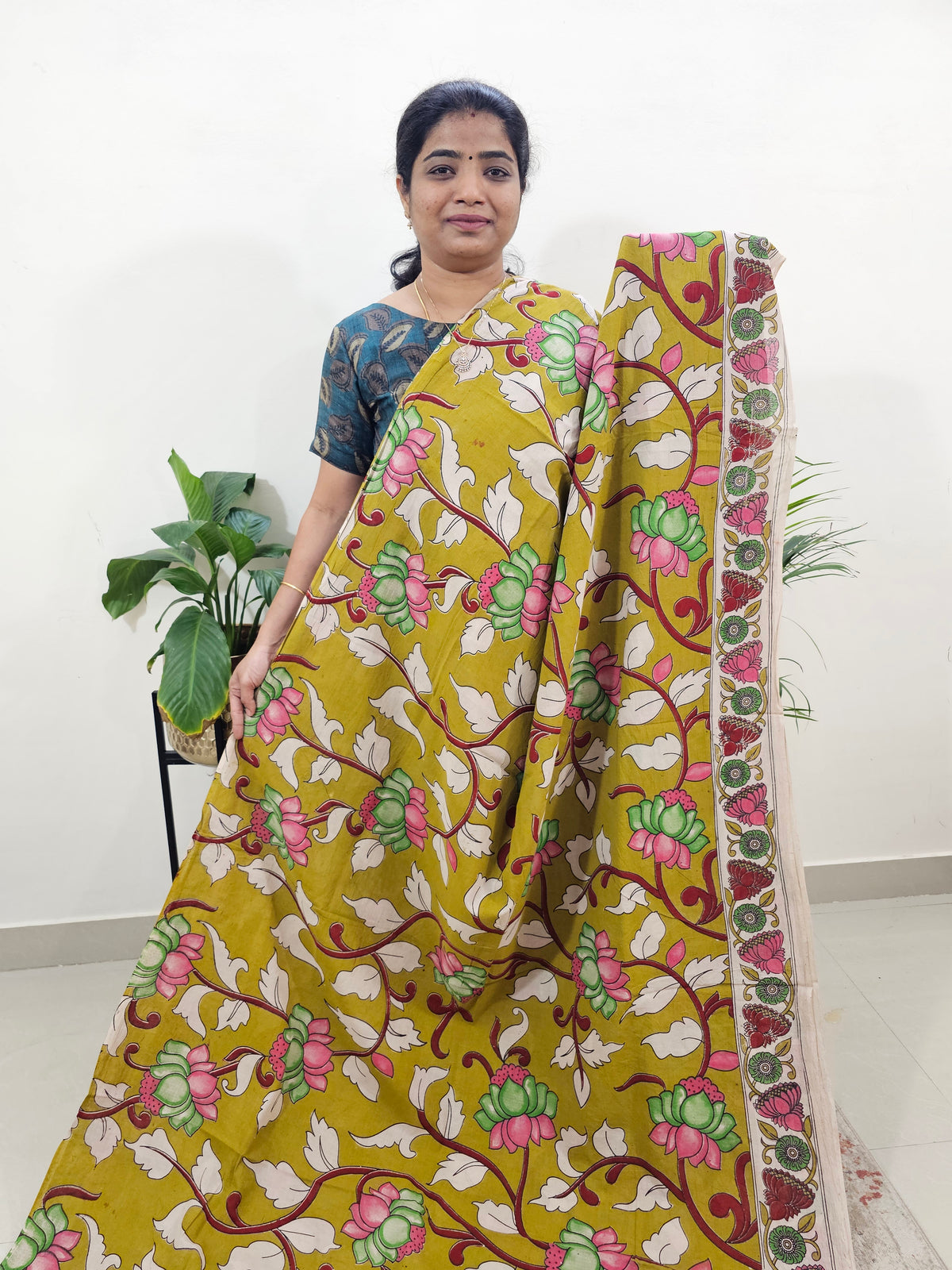 Cotton Kalamkari Saree - Green