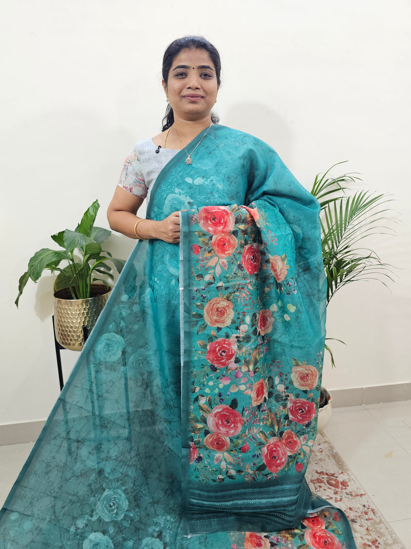 Semi Super Net Kota Saree - Rama Green