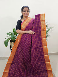 Kanchi Cotton Saree Checks  - Dark Purple