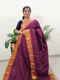 Kanchi Cotton Saree Checks  - Dark Purple