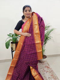 Kanchi Cotton Saree Checks  - Dark Purple
