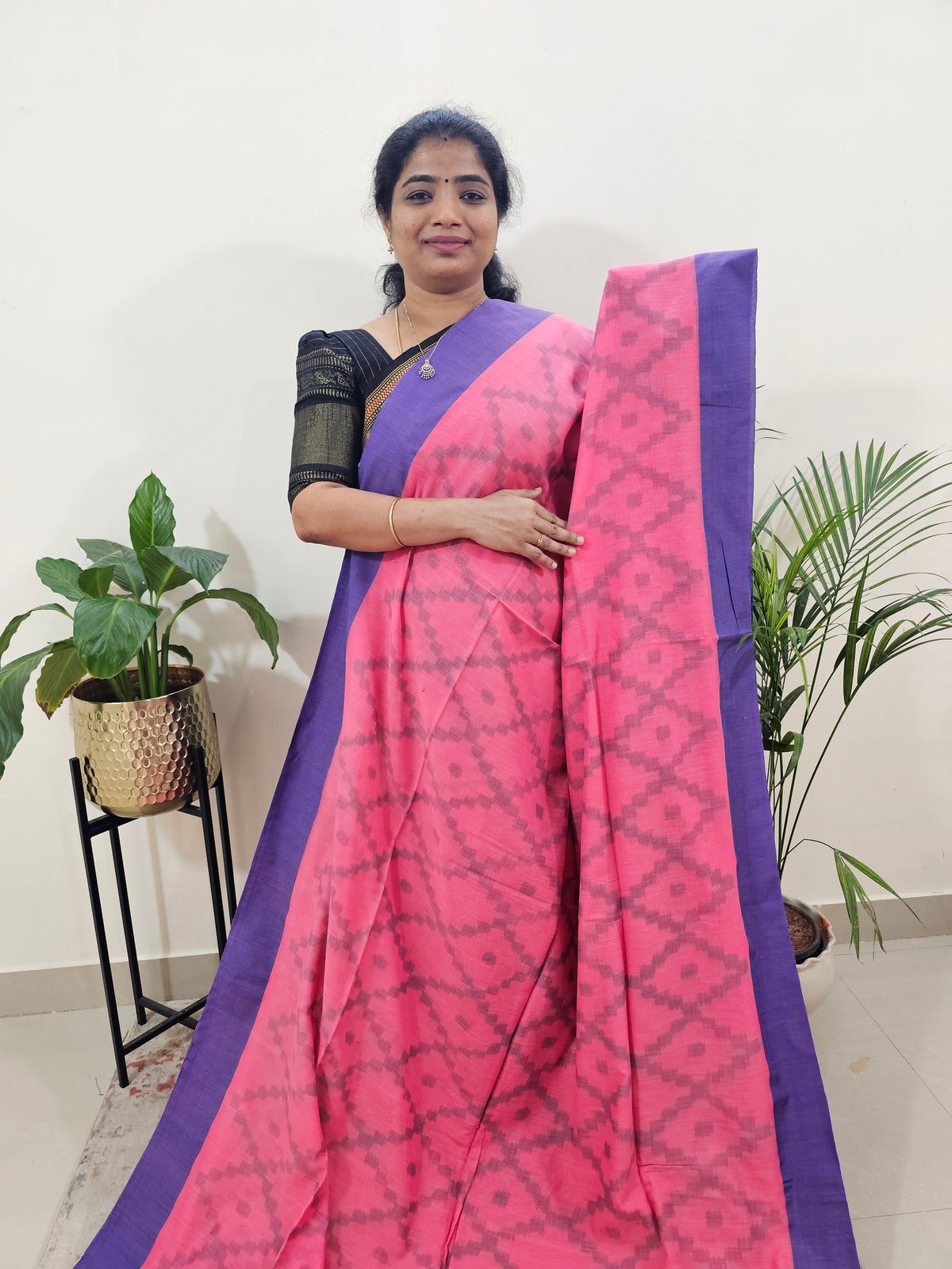 Soft Cotton Saree - Pink