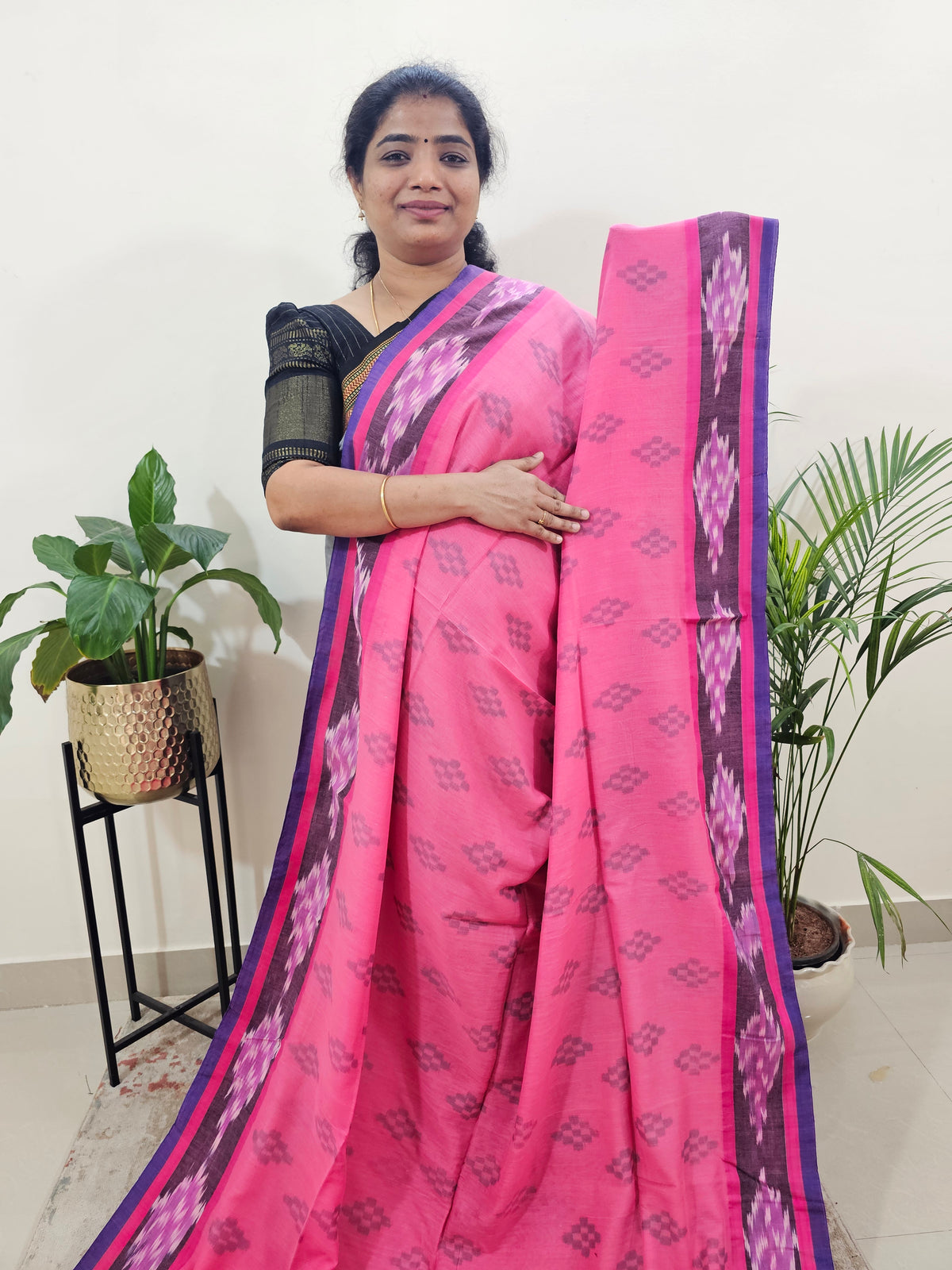 Soft Cotton Sarees -  Pink With Blue