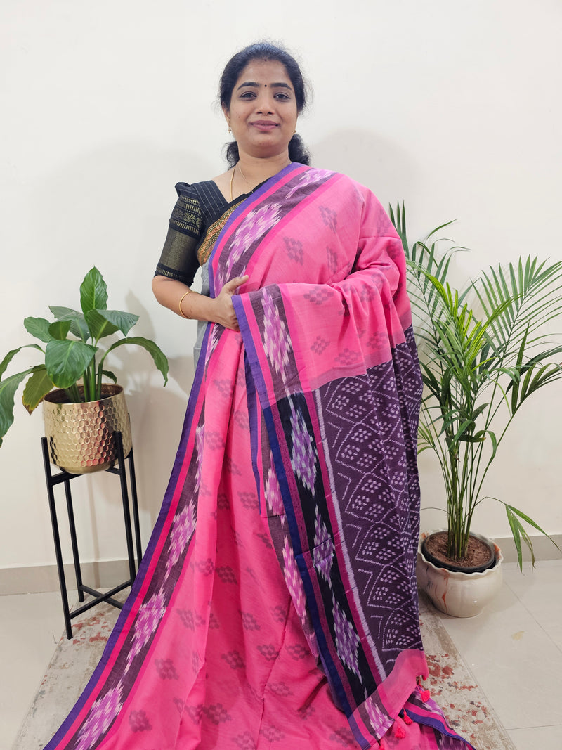 Soft Cotton Sarees -  Pink With Blue