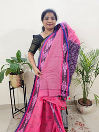 Soft Cotton Sarees -  Pink With Blue