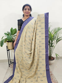 Soft Cotton Sarees -  Cream With  Dark Blue