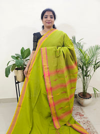 Soft Cotton Sarees -  Green With Orange