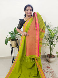 Soft Cotton Sarees -  Green With Orange
