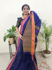 Soft Cotton Sarees -  Blue With Pink
