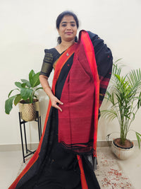 Soft Cotton Sarees -  Black With Red