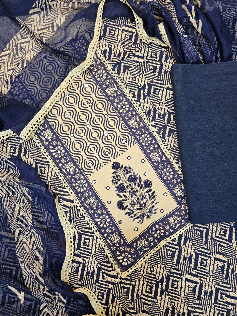 Soft Cotton Unstitched Salwar - Blue