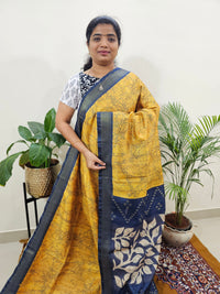 Soft Semi Tussar Weaving with Soft Zari Border - Yellow with Blue