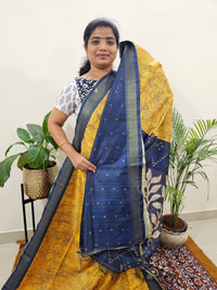 Soft Semi Tussar Weaving with Soft Zari Border - Yellow with Blue