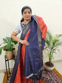 Soft Semi Tussar Weaving with Soft Zari Border - Orange  with Blue