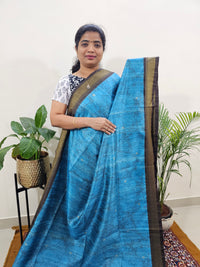 Soft Semi Tussar Weaving with Soft Zari Border - Blue with Grey