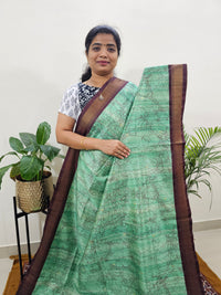 Soft Semi Tussar Weaving with Soft Zari Border - Green with Maroon