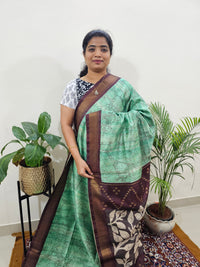 Soft Semi Tussar Weaving with Soft Zari Border - Green with Maroon