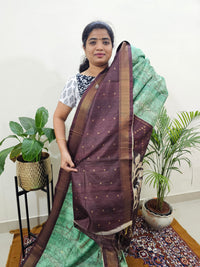 Soft Semi Tussar Weaving with Soft Zari Border - Green with Maroon