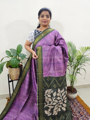 Soft Semi Tussar Weaving with Soft Zari Border - Green with Maroon