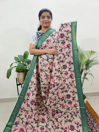 Soft Semi Tussar Weaving with Soft Zari Border - Pink with Green