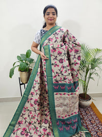 Soft Semi Tussar Weaving with Soft Zari Border - Pink with Green