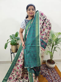 Soft Semi Tussar Weaving with Soft Zari Border - Pink with Green