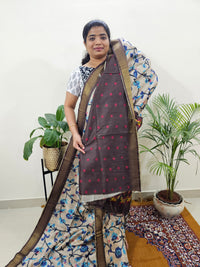 Soft Semi Tussar Weaving with Soft Zari Border - Blue with Brown