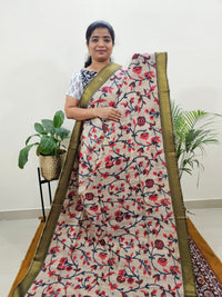Soft Semi Tussar Weaving with Soft Zari Border - Red with Mehndi Green