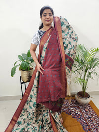 Soft Semi Tussar Weaving with Soft Zari Border - Green with Maroon