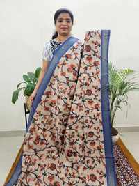 Soft Semi Tussar Weaving with Soft Zari Border - Orange with Blue