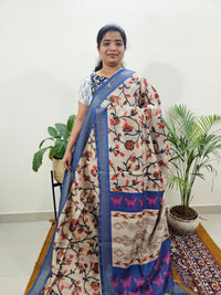 Soft Semi Tussar Weaving with Soft Zari Border - Orange with Blue