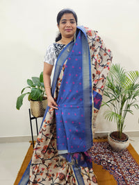 Soft Semi Tussar Weaving with Soft Zari Border - Orange with Blue