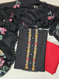 Cotton Hakoba with Hand Brushed Duppata - Black