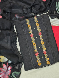 Cotton Hakoba with Hand Brushed Duppata - Black