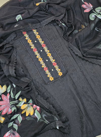 Cotton Hakoba with Hand Brushed Duppata - Black