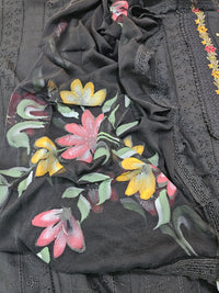 Cotton Hakoba with Hand Brushed Duppata - Black